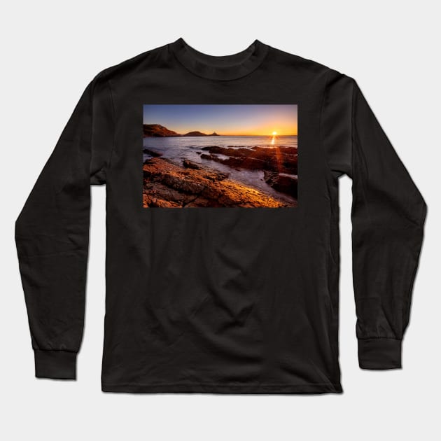 Mumbles Lighthouse, Bracelet Bay, Gower Long Sleeve T-Shirt by dasantillo